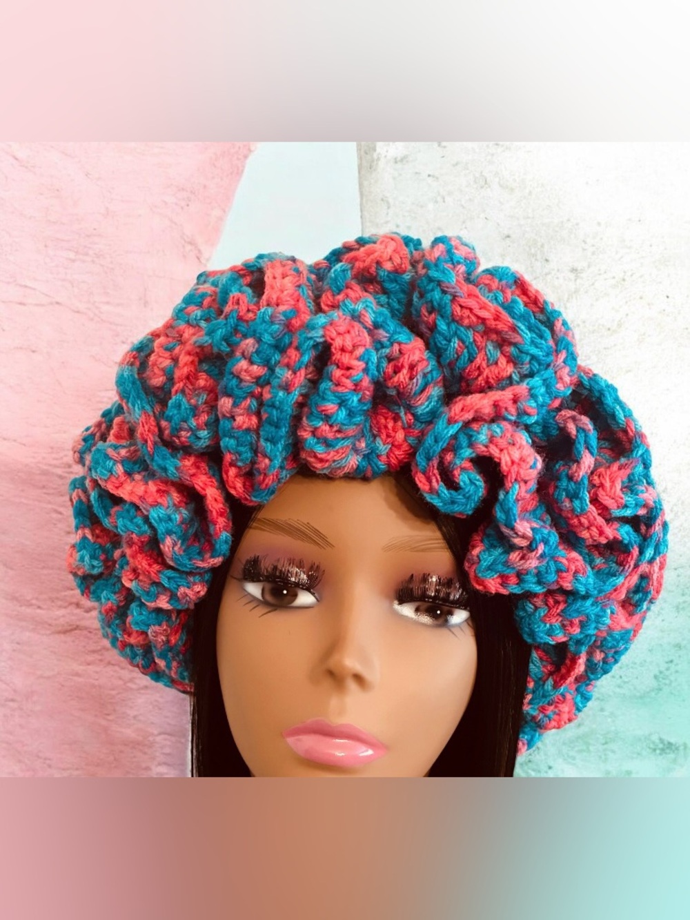 Handmade Pink & Sky-blue Crochet Ruffle Headband
